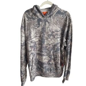Negative Space Mens Waffle Knit Hoodie Grey Abstract Camo Thermal Pullover L NEW